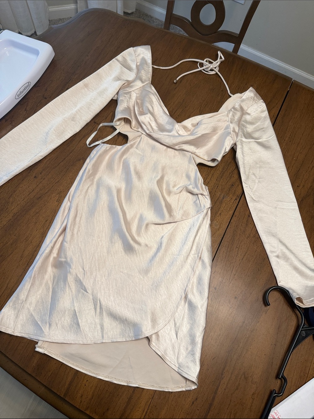 Selfie Leslie Champagne Satin High-Low Cutout Dress